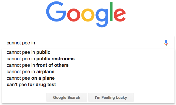 Screenshot von einer Google-Suche zu "cannot pee"
